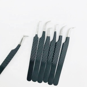 Qualité supérieure Professionnel Noir Mat Argent Acier Inoxydable Diamant Grip Pointu Personnalisé Marque Privée Extension de Cils - Product Image 1