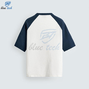 Camiseta de algodón para hombre Blue Tech, manga corta, cuello redondo, ribete en contraste, estampado de personajes, estilo casual, jersey de punto. - Product Image 5