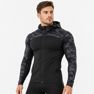 <b>Men</b> <b>Camo</b> Printed Hooded Jacket Slim Fit Yoga Training Zipper <b>Hoodie</b> Long Sleeve Compression Jacket <b>Men</b> Full Zipper Gym Jacket - Product Image 2