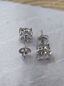Pendientes de Diamantes Redondos con Corte Brillante, Plata 925 con Baño de Rodio, Engaste de Garra, Clásicos, Unisex, para Compromiso - Product Image 5