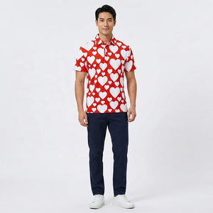 Polo à manches courtes pour homme, imprimé cœur rouge et blanc, décontracté, en coton tricoté respirant, coupe classique - Product Image 4