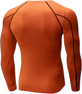 Chemise de compression à manches longues pour homme, orange unie, tricotée, coupe ajustée, col rond, sportive, séchage rapide, vêtements de sport, chemises de compression - Product Image 3