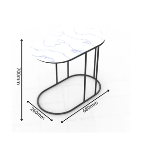 Contemporary Durable White Metal Accent <b>Table</b> with Minimalist Oval Design and <b>Slim</b> Steel Base Living Room Furniture - Product Image 2