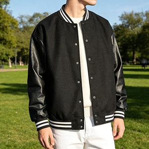 <b>Men's</b> <b>Varsity</b> <b>Jacket</b> <b>Bomber</b> Letterman <b>Jacket</b> with Leather Sleeves Vintage Style Lightweight Outerwear Casual Streetwear Classic - Product Image 3
