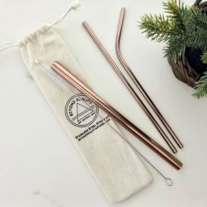 Reusable <b>Copper</b> Smoothie Drinking Tubes Bent Metal Beverage Straw Set for Barware <b>Kitchen</b> and Dining <b>Accessories</b> - Product Image 6