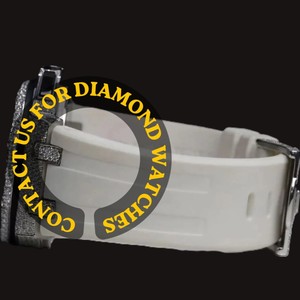 Reloj de Fiesta con Diseño Personalizado, Diamantes de Moissanita Brillantes, Movimiento de Cuarzo, Correa de Goma Blanca, Esfera Redonda con Cronógrafo - Product Image 3