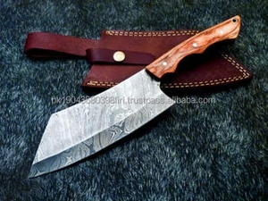 Handmade Damascus <b>Kitchen</b> Cleaver Chef <b>Knife</b> Custom Made Leather Cover Fixed Blade Personalized Eco-Friendly Camping Hunting Use - Product Image 3