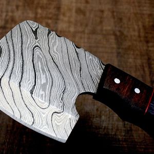 Couteau à découper miniature en acier Damas fait main, manche en bois multicolore, outil utilitaire EDC avec étui en cuir - Product Image 4