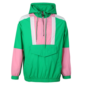 Chaqueta Cortavientos AKA Tri Color con Media Cremallera, Tallas Grandes, Rosa, Verde y Blanco, Sudadera con Capucha, Anorak Impermeable y Ligero - Product Image 1