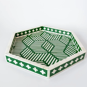 Handmade Bone Inlay Tray Hexagon Shape Decorative Premium Quality Customized Size and Shape Solid Bone inlay Tray - Product Image 6