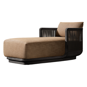 Chaise longue d'extérieur en teck foncé de qualité supérieure avec cadre en panneaux tressés, coussin confortable, dossier réglable, mobilier de resort moderne - Product Image 1