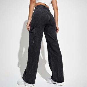 กางเกงยีนส์คาร์โก้เอวสูงทรงหลวมสำหรับผู้หญิง มี 6 กระเป๋า ขากว้าง แฟชั่นสไตล์สตรีทแวร์ สีฟ้าฟอกยีนส์ - Product Image 4