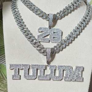 Collar Personalizado de Plata 925 con Nombre o Número y Diamantes de Moissanita, con Cadena Cubana, para Regalo de Boda o Compromiso, para Él o Ella - Product Image 3