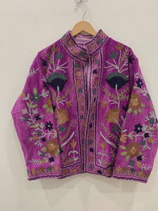 Chaqueta Bomber de Terciopelo de Algodón con Bordado Floral Suzani, Reversible, Estilo Boho Vintage, Talla Única, para Otoño e Invierno, Precio de Fábrica - Product Image 1