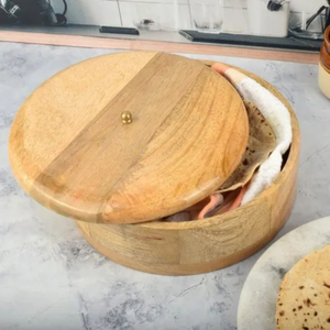 Deluxe Quality Mango Wood Tortilla Warmer and Roti Box with Floral Engraved <b>Lid</b> Chapati Storage Container for Modern Kitchen - Product Image 2