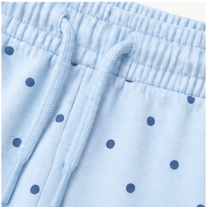 Shorts de détente pour femmes, coupe droite décontractée, à pois bleu poudré, avec cordon de serrage, en coton-spandex interlock, WPSHORT-0006 - Product Image 6
