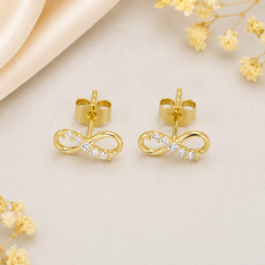 Gold <b>Infinity</b> <b>Earrings</b> Brilliant Cut Diamonds Minimalist Design Women Everyday Wear Wedding Gift Rhodium Plated 10K 14K 18K 925 - Product Image 5