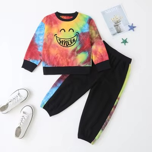 Conjunto Deportivo Tie Dye de Manga Larga, Cuello Redondo, Corte Holgado, Estampado Arcoíris, para Mujer, Informal, Verano, con Bolsillos Laterales - Product Image 2