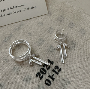 S925 Sterling Silver Korean Style Niche Design Bow suit Korean Style Fashionable INS Fashion <b>Ring</b> Ear <b>Clip</b> - Product Image 1