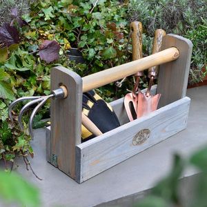 Wooden Garden Tool <b>Caddy</b> Distressed Rustic Storage Holder Farmhouse Style Floor Rack for <b>Kitchen</b> and Patio - Product Image 1