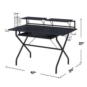 Black Rectangular Computer <b>Desk</b> with Keyboard Tray - Product Image 3