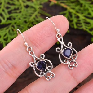 Pendientes de iolita hechos a mano con forma de corazón, piedra preciosa natural, joyería de plata de ley 925 para mujer, regalo elegante - Product Image 3