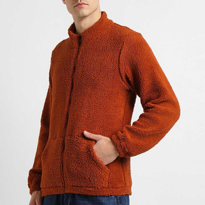 Veste en sherpa pour homme à manches longues en laine unie avec capuche amovible et fermeture éclair - Product Image 3