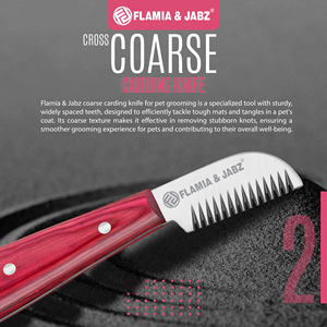 FLAMIA & JABZ หวีกรูมมิ่งสุนัขสแตนเลส ด้ามไม้สีแดง มีดตัดขนสัตว์เลี้ยงสำหรับเทอร์เรีย สีชมพู - Product Image 3