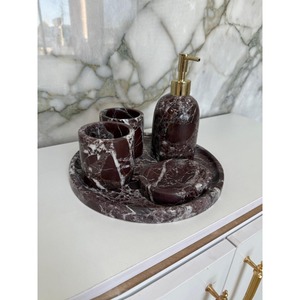 Luxury Marble Bathroom Set Three-Piece Round Soap Dispenser <b>Toothbrush</b> <b>Holder</b> Tray Easy To Clean - Product Image 5