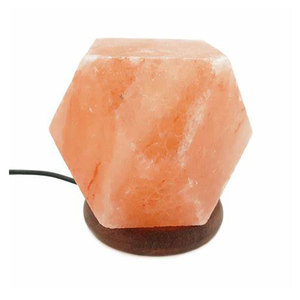 Lampe de sel de l'Himalaya écologique en forme de diamant, base en bois sculptée à la main, toucher naturel, thème naturel, transformez votre espace Sian - Product Image 1