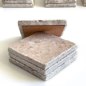 แผ่นรองแก้วกาแฟลายหินอ่อนสีเบจ ขนาด 4x4 นิ้ว ชุด 4 ชิ้น ทำจากหินธรรมชาติขัดเงา - Product Image 1