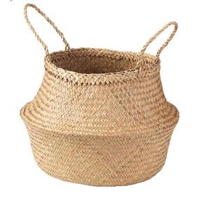 Wholesale Handmade Natural Seagrass Modern Circle <b>Foldable</b> Woven Storage <b>Basket</b> with Handles for Home Decor OEM ODM - Product Image 1