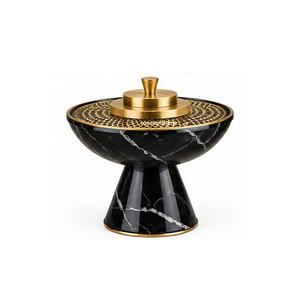 Black Metal Incense <b>Burner</b> with Gold Brass Lid and Pedestal Base - Product Image 3