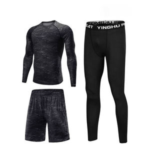 Ensembles de sport pour hommes, couleur unie, automne, gym, fitness, course à pied, avec col montant, séchage rapide, respirant - Product Image 3