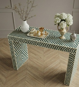 Table console moderne en os incrusté, table d'entrée Chevron, table de salon style ferme pour salon et hôtel - Product Image 4