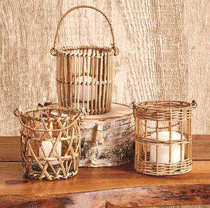 Rattan light lantern home garden <b>dinner</b> table accent natural <b>candle</b> lanterns crafted by hand - Product Image 5