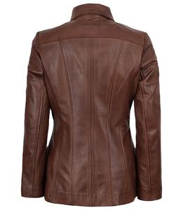 Chaqueta de Motocicleta de Cuero Genuino Marrón para Mujer, Estilo Vintage, Corte Ajustado, con Cierre, Personalizable, de Piel de Vaca Auténtica, Ecológica y Resistente al Viento - Product Image 6