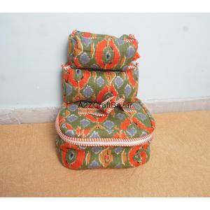 Sac à fermeture éclair en coton pur 100% fait main, rayé, écologique, durable, tendance, pour cosmétiques et voyages, provenant du Rajasthan - Product Image 2