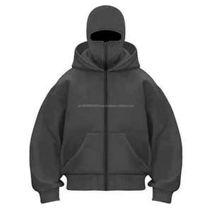 Unisex Custom Heavyweight Fleece <b>Hoodie</b> Balaclava Solid Pattern Zip-up <b>Ninja</b> <b>Hoodie</b> with Face Cover for Winter Wear - Product Image 1