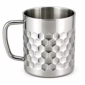 Nouvelles tasses en laiton avec poignée, design minimaliste, texture martelée et côtelée, double paroi isolée - Product Image 2