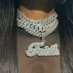 Wholesale VVS moissanite iced Cuban link <b>necklace</b> for men in <b>sterling</b> <b>silver</b> with gold plated finish IGI certified stones - Product Image 2