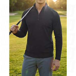 T-shirts de sport pour hommes à col zippé, coupe musclée, côtelés, à manches longues, ajustés, respirants et anti-humidité - Product Image 5