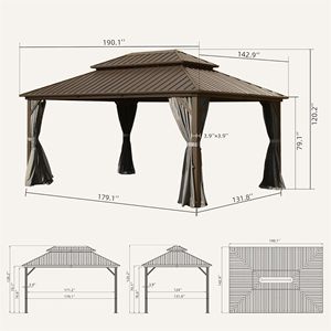 12 X 16 Hardtop Aluminum Metal Gazebo with Galvanized Steel Double <b>Roof</b> <b>Canopy</b> & Curtain Netting Permanent Pergola - Product Image 6