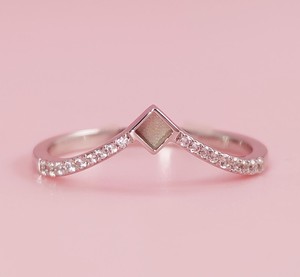 Handmade 925 Silver 4mm Square Empty Bezel Mount Stackable Band Chevron <b>Ring</b> CZ Setting Ashes Resin Jewelry <b>Blank</b> Components - Product Image 2