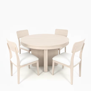 Ensemble de table à manger ronde en frêne massif moderne avec 4 chaises - Meubles de salon durables - Product Image 1