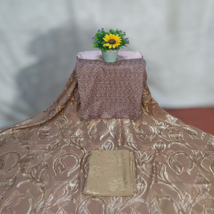 Nuevo Vestido de Chifón Estampado con Hojas Verdes y Flores Brillantes Marrones Lisas con Jacquard Dirac Fransawi de Última Moda - Product Image 1