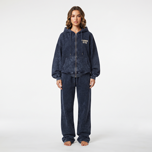 Conjunto Deportivo Urbano para Mujer, Sudadera de Algodón de Color Sólido con Lavado Ácido, Pantalones Deportivos de Dos Piezas con Bolsillos Tipo Canguro - Product Image 5