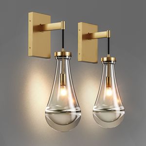 Set di Applique da Parete Moderne in Oro, Due Luci a Goccia in Ottone e Vetro, Illuminazione per Interni, Lampade da Parete per Vanità - Product Image 1