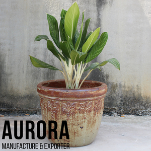 Vintage Rustic Clay Flower Pots Glazed <b>Circular</b> Design Eco-Friendly Drainage Hole for Garden Outdoor Use - Product Image 4
