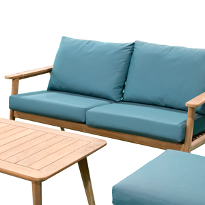 Table basse minimaliste moderne OEM pour jardin, patio, balcon, meubles d'extérieur, ensemble de canapé en bois d'acacia massif avec coussins blancs - Product Image 3